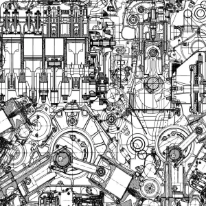 Technical Engine Drawing
