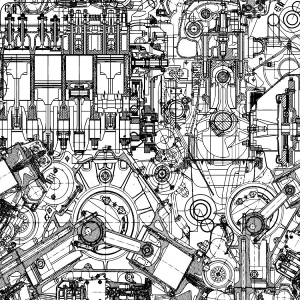 Technical Engine Drawing