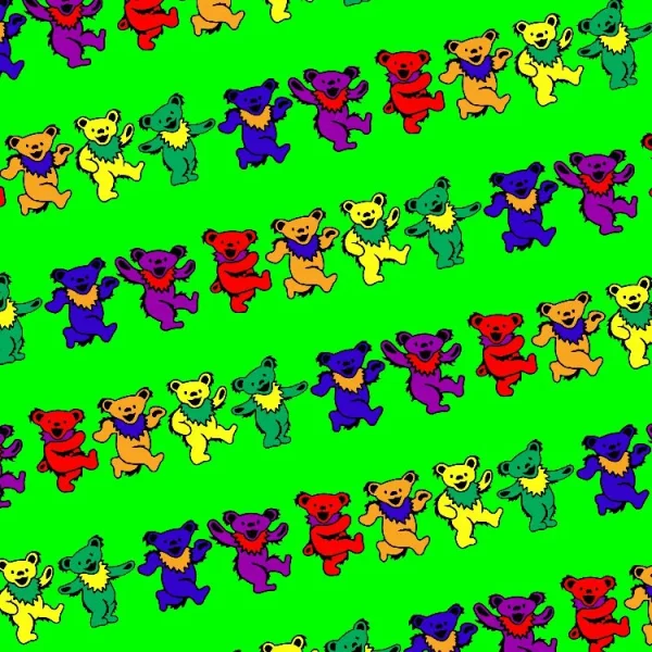 A colorful pattern of Jerry Bears 20 on a green background.