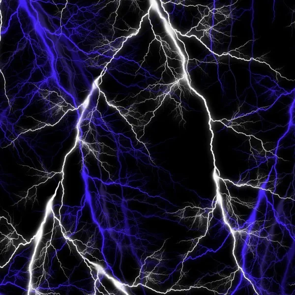 An abstract image featuring bright white and blue lightning bolts against a dark background, creating a dynamic and striking visual effect.