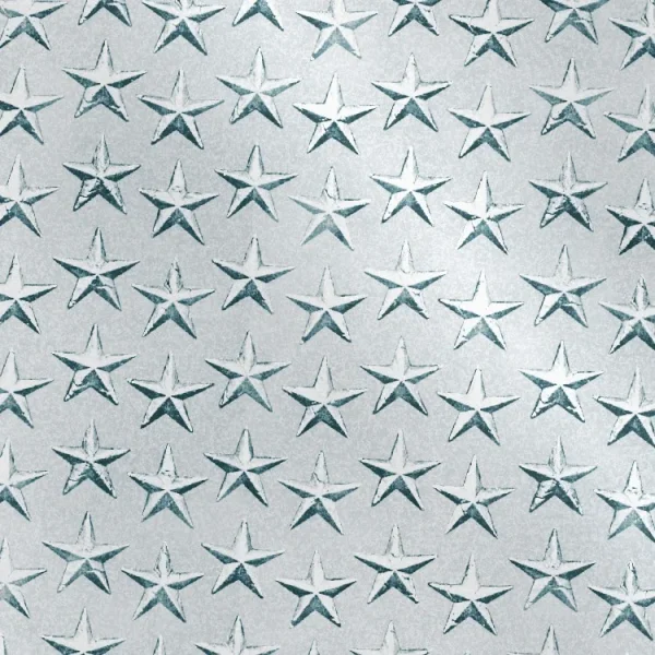 A pattern of light blue, embossed five-pointed stars evenly spaced on a light gray background.