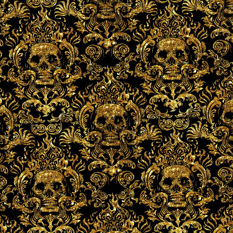 Gold Glitter Skull Damask 22 Pattern Crew