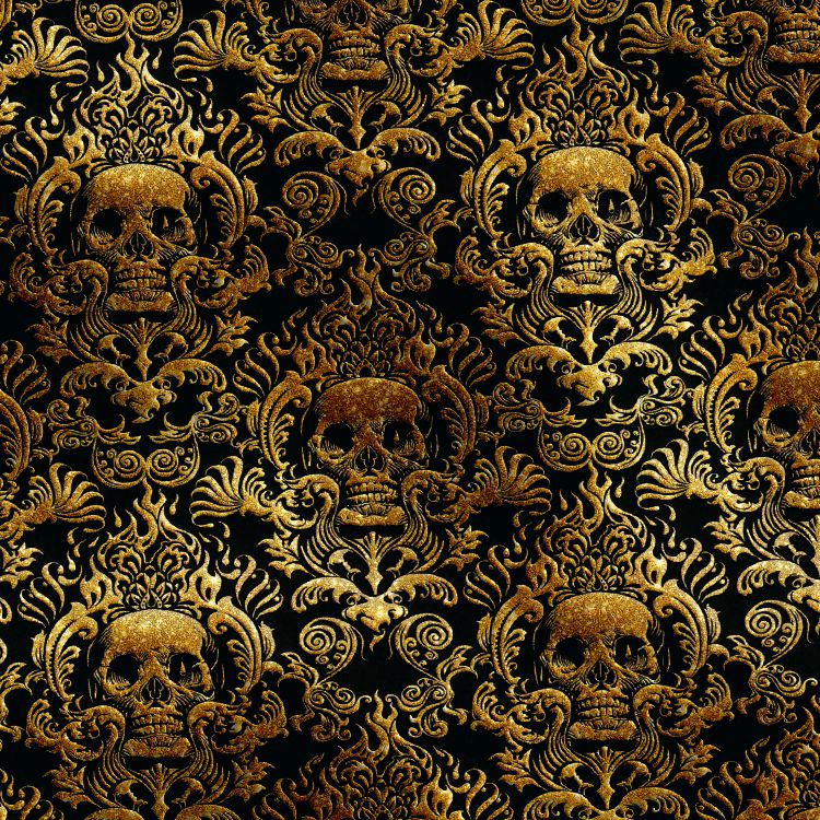 Gold Glitter Skull Damask 23 Pattern Crew