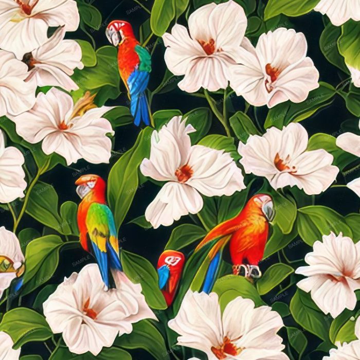 Hibiscus Flowers with parrots Pattern Crew