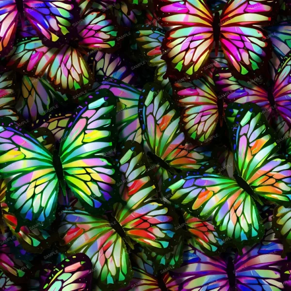 A bunch of Another Damn Butterfly Pattern on a black background.