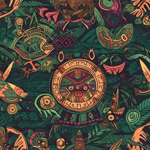 A seamless pattern with the Aztec Jungle Theme.