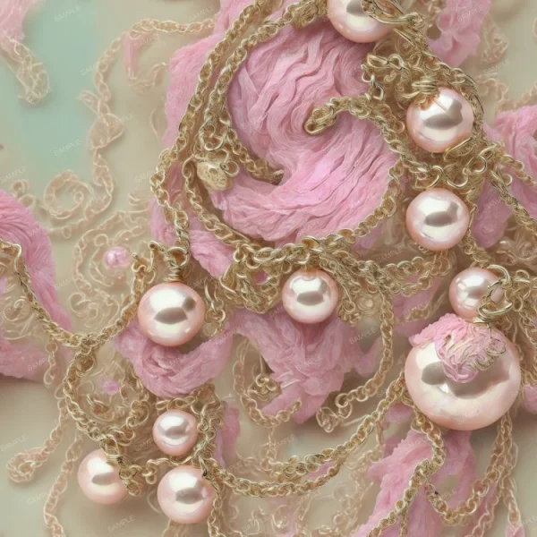 A necklace with Pink Pearls and Gold Chains.