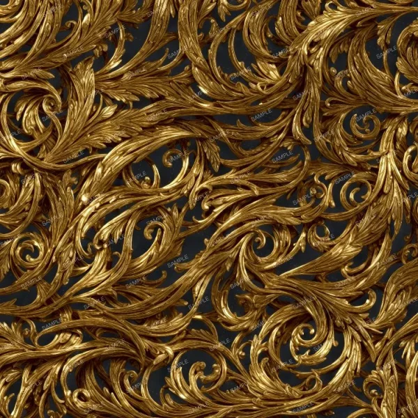 An ornate Golden Rococo Scrollwork pattern on a black background.