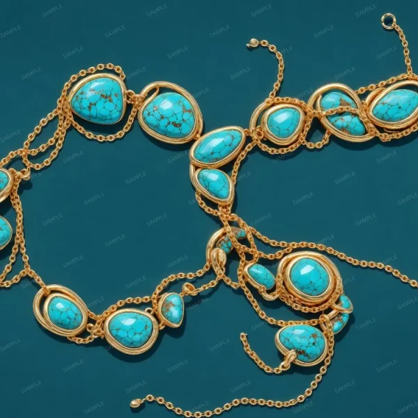 A Turquoise with Gold Chains 42 necklace.