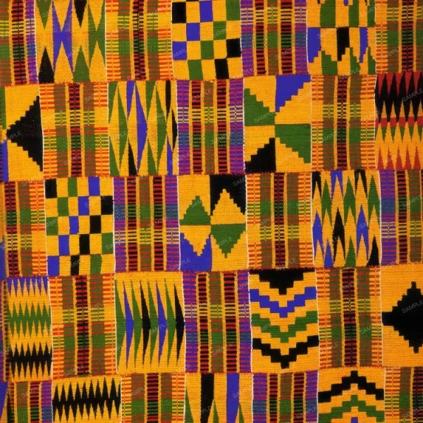 A close up of a colorful African Tapestry 42.