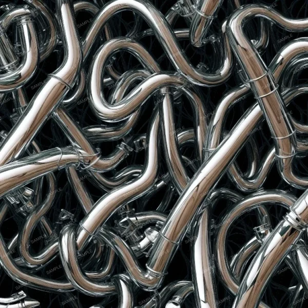 A pile of Chrome Header Pipes 42 on a black background.