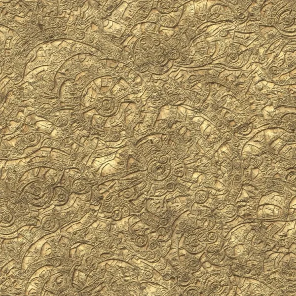 A gold textured wallpaper with Alien Mayan Temple Carvings on it.