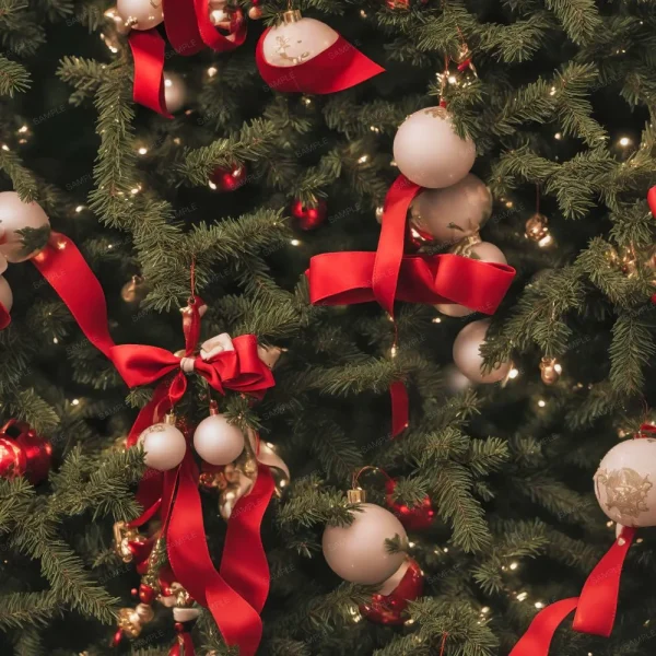 A seamless pattern of A Christmas Trees in a Winter Wonderland 43 (Copy) decorated with red and white ornaments.