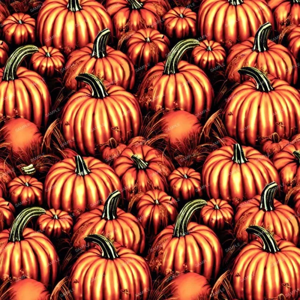 A seamless pattern of A large group of Darkoween pumpkins in a field.