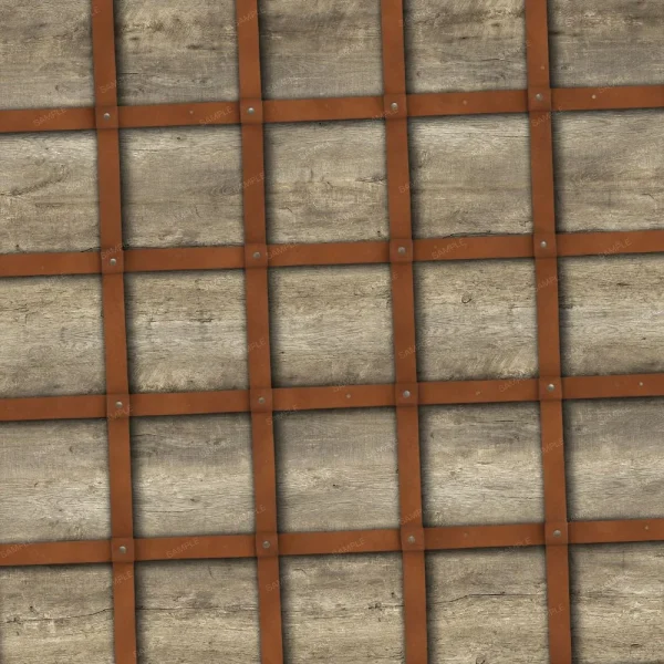 A seamless pattern of A close up of a Leather and Wood Treasure Chest 43 (Copy) with metal bars.