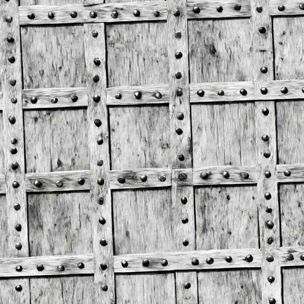A seamless pattern of A black and white photo of the Old Weathered Church Door 46 (Copy) with rivets.