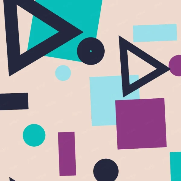 A seamless pattern of A Geometric Cards 23 (Copy) pattern with purple, blue, and green shapes.