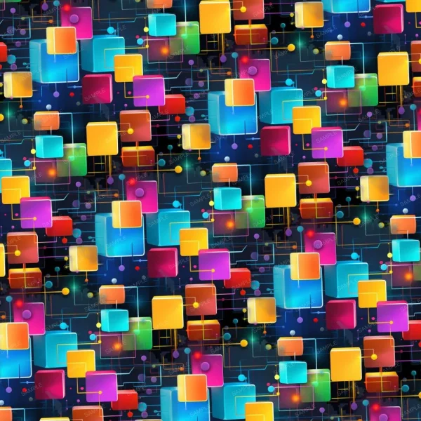A seamless pattern of Geometric 36 cubes on a black background.