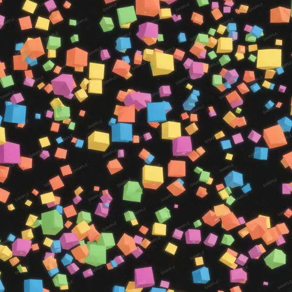 A seamless pattern of Boxatronics 24 cubes falling on a black background.