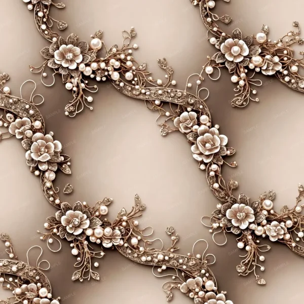 A seamless pattern of A close up of a Golden Rococo Scrollwork 43 (Copy) necklace.