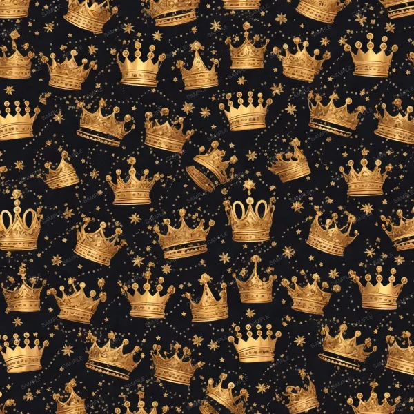 A seamless pattern of Rose Gold Shimmer Fabric crowns on black background - miscellaneous decorative.