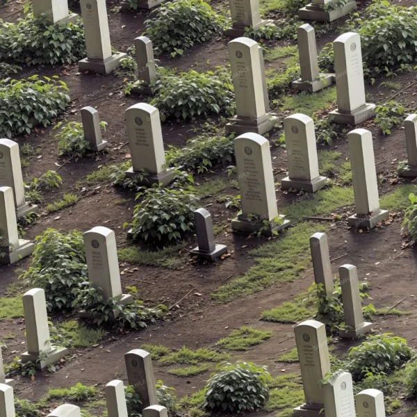 A seamless pattern of A group of Halloween Grave Stone Markers in a cemetery.