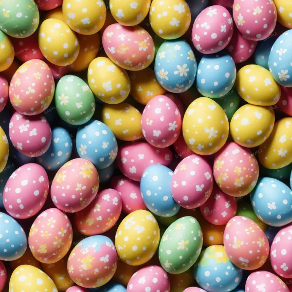 A seamless pattern of A pile of colorful Dyed Easter Eggs 42 (Copy) with polka dots.