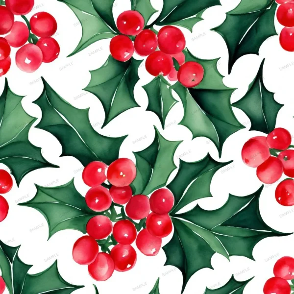 A seamless pattern of Dyed Easter Eggs 45 (Copy) leaves and berries on a white background.