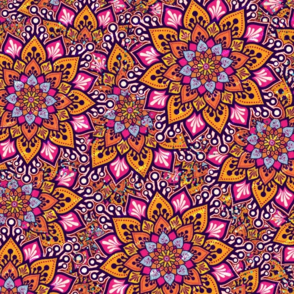 A seamless pattern of A colorful Geometric Leaves pattern on a purple background.