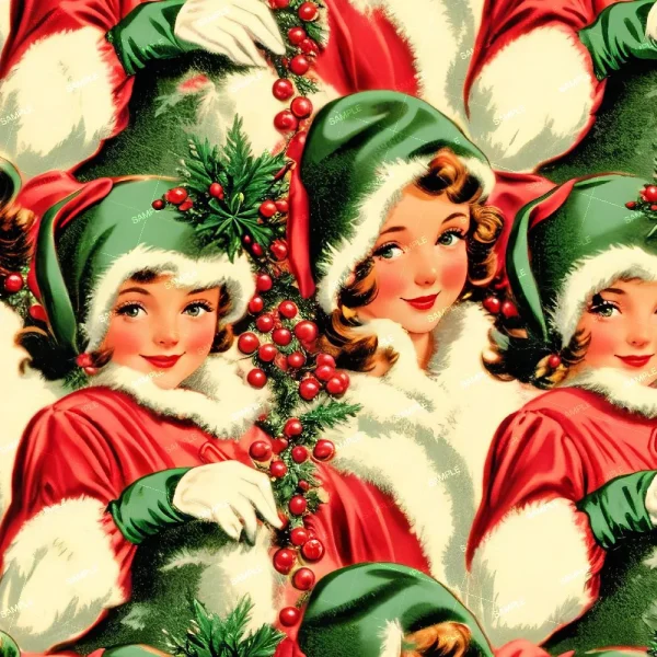 A seamless pattern of Vintage Christmas Girls Pattern fabric by Santa_Claus on Spoonflower - custom fabric.