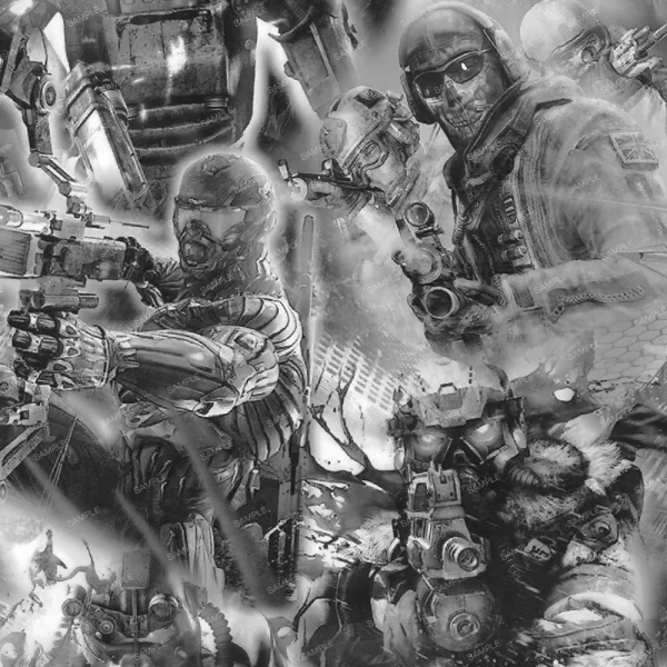 A seamless pattern of A black and white picture of a group of Donkey Kong 28 (Copy) soldiers.