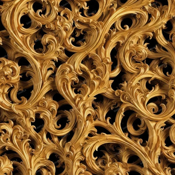 A seamless pattern of A Gold Hieroglyphics ornate pattern on a black background.