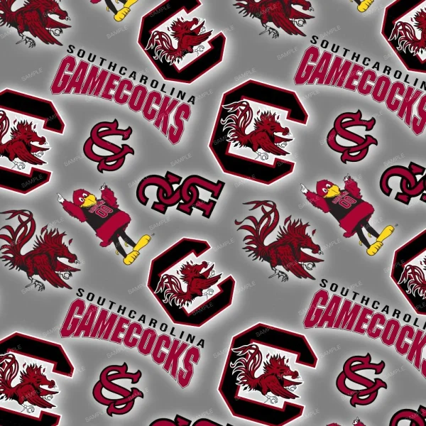 A seamless pattern of The USC GameCocks 23 logo on a grey background.