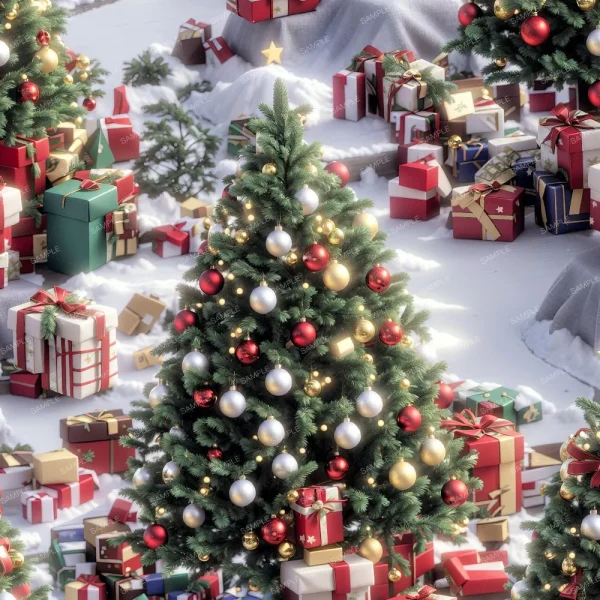A seamless pattern of A Vintage Christmas Girls Pattern (Copy) is surrounded by gifts and presents.