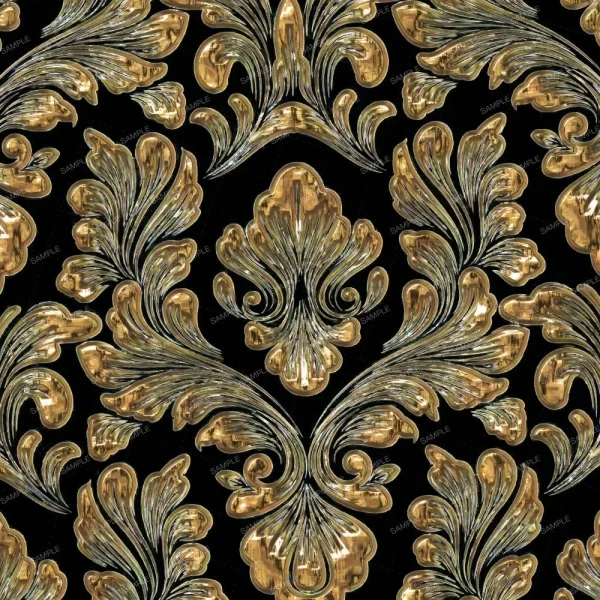 A seamless pattern of Old Brass Keys (Copy) damask pattern on a black background.