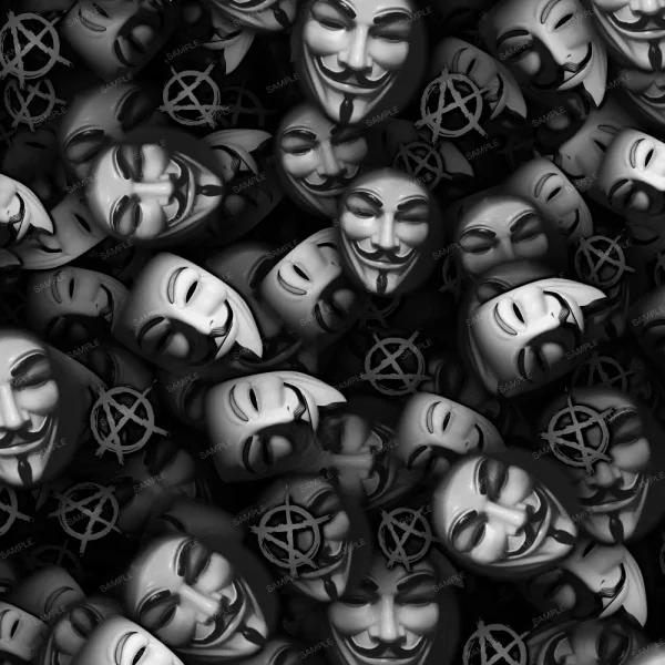 A seamless pattern of Many Mayan Calendar 23 (Copy) masks on a black and white background.