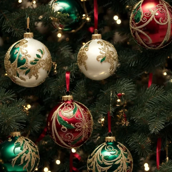 A seamless pattern of Valentines Hearts hanging on a Christmas tree.