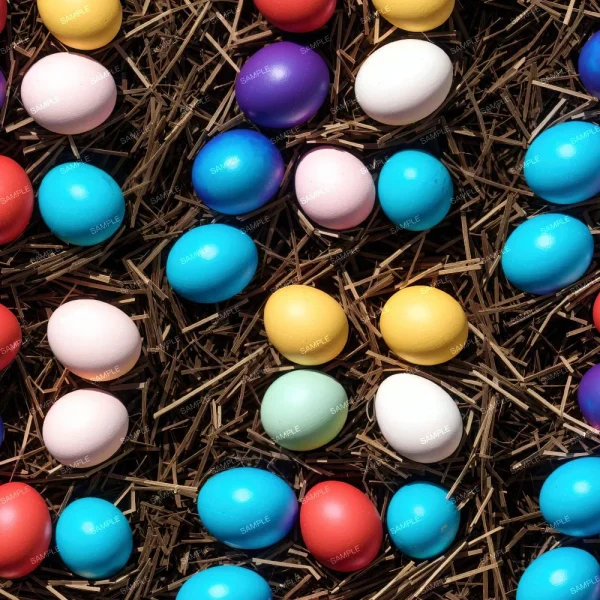 A seamless pattern of Colorful easter eggs in a Childrens Easter Egg Basket.
