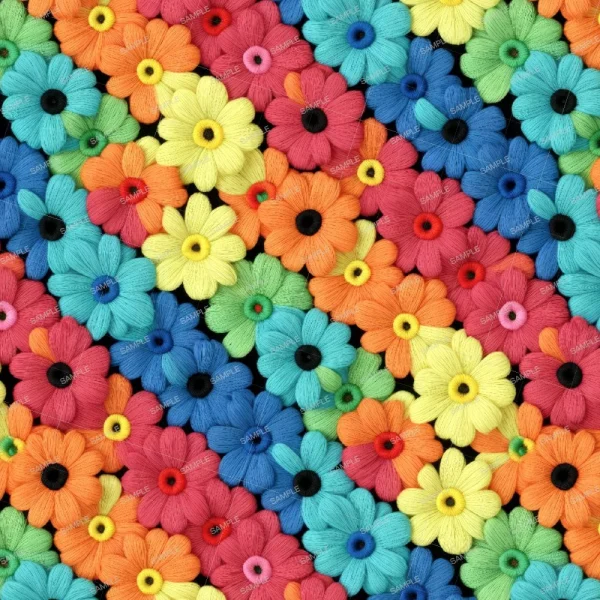 A seamless pattern of A group of colorful flowers resembling Cats Toys.