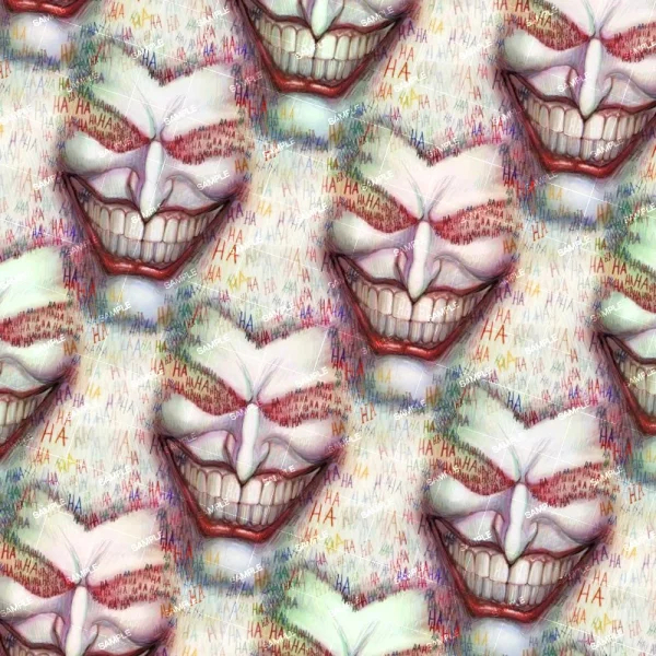 A seamless pattern of A pattern of Joker Demon 21 faces on a white background.