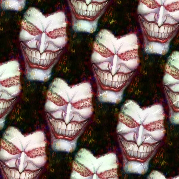 A seamless pattern of A pattern of Joker Demon 21 faces on a black background.