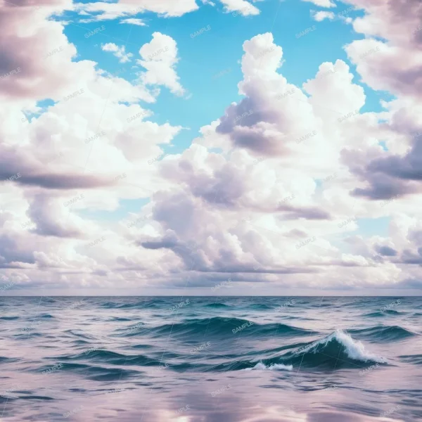 A seamless pattern of The Sea and Sky with clouds and waves in the background.