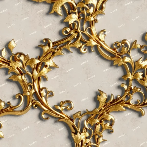 A seamless pattern of Ornate golden baroque frame with Engraved Brass 23 details on a marble background.