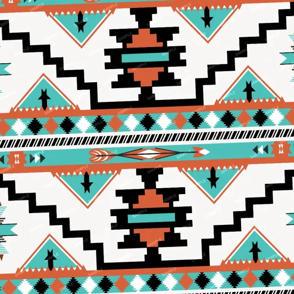 A seamless pattern of Watercolor Chevron Zig Zag Pattern with tribal motifs in a southwestern style design.