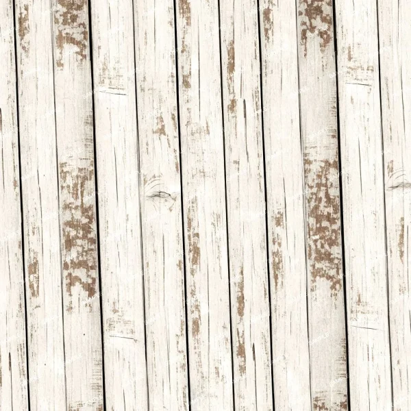 A seamless pattern of Weathered white oak planks with peeling paint and visible Small Oak Woodgrain 22 patterns.