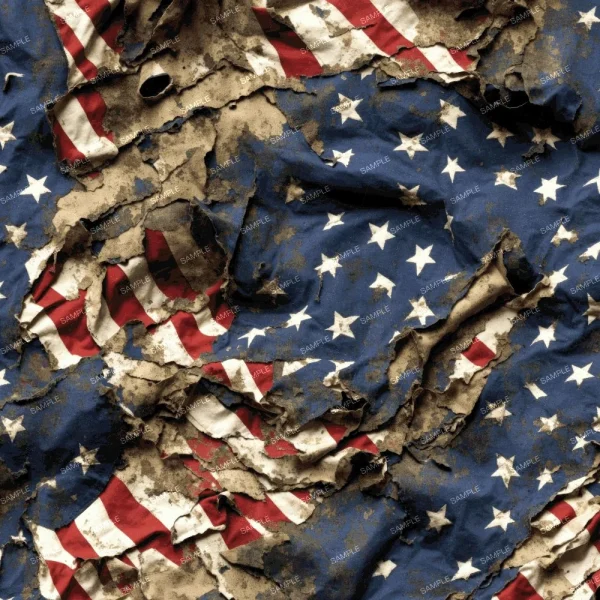 A seamless pattern of A 100cmx50cm US Flag Grunge Level 6 with visible wear and dirt, depicting a sense of aged patriotism or historical texture.