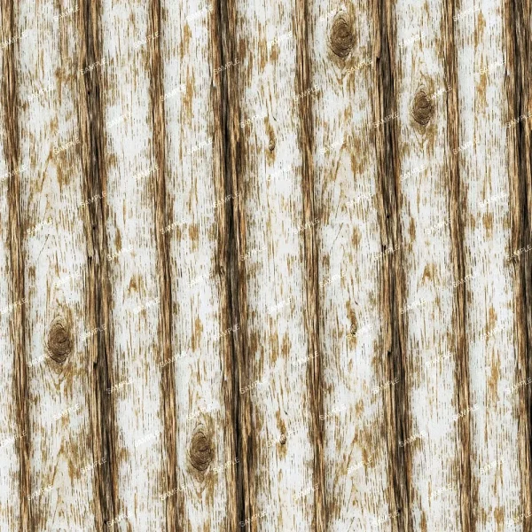 A seamless pattern of A close-up image of a Shabby Chic White Washed Fence texture with prominent grain patterns and knots.