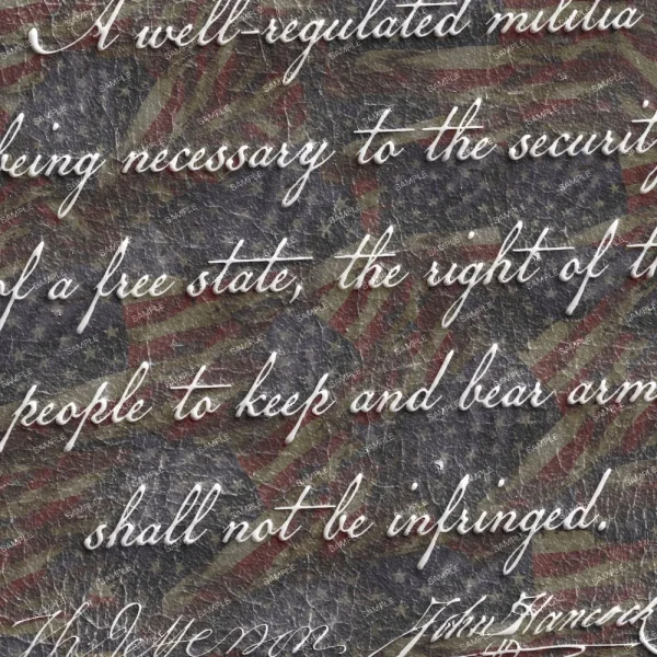 A seamless pattern of The image shows an American flag in the background with the text of the Constitution in Shreds 42 superimposed on it in a cursive script.