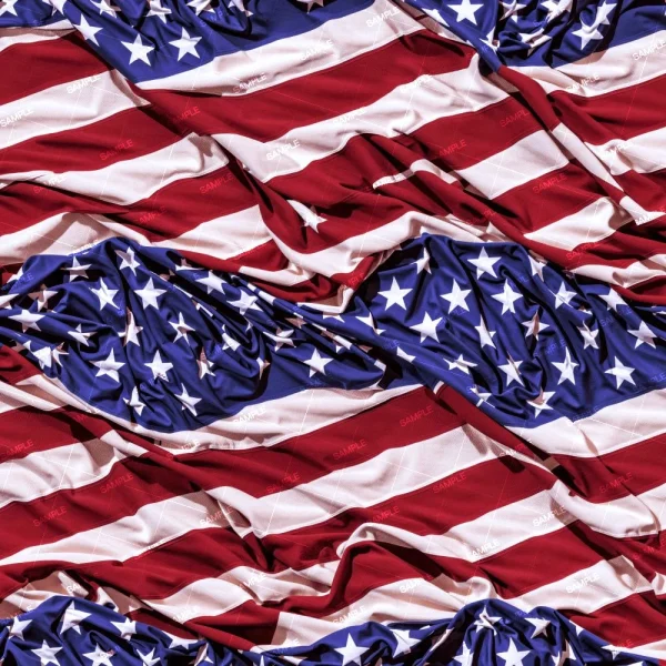 A seamless pattern of Rumpled Patriotic US flag with stars and stripes in alternating red and white, displayed in a textured, wavy pattern. The flag's fabric creates dynamic shadows and highlights.