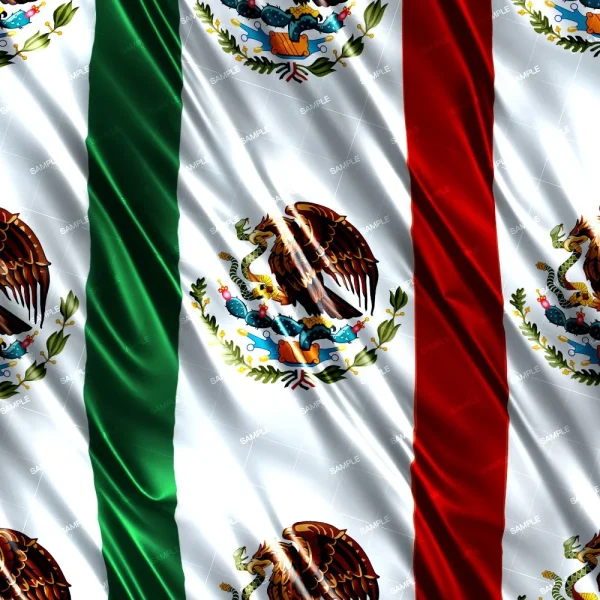 A digitally created image showing the Mexican flag. The flag features three vertical stripes: green on the left, white in the center, and red on the right. The center stripe contains the national coat of arms, which includes an eagle perched on a cactus.